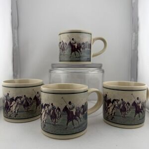 Vintage Ralph Lauren Polo Match Horse Signature Mug Set of 4 Japan 1988 80s